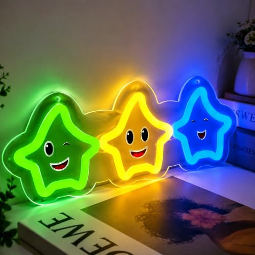 Colorful Stars Neon Sign Gaming LED Wall Decor - Kids Room & Party - Variation of Coloful Sanxing