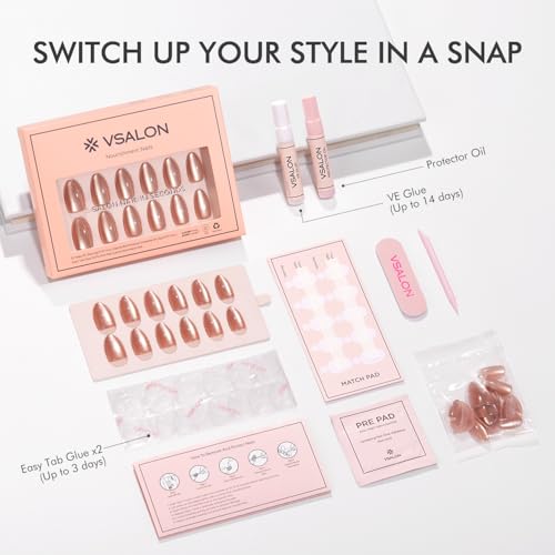 Short Almond Press-On Nails with Pink Cat Eye & Silver Tips - Coral Gleam Variation