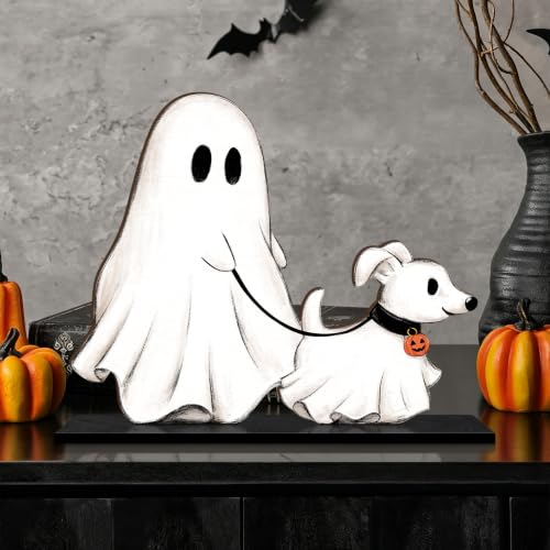Halloween Wooden Table Sign Decor Ghost Walking Dog Centerpiece