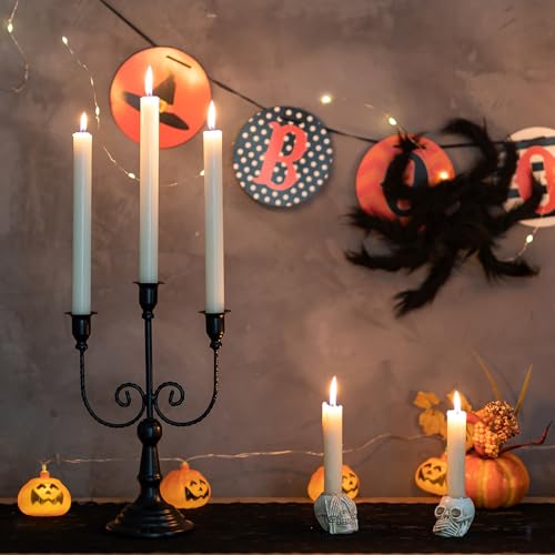 Black 3-Arm Candle Holder Set of 2 - Halloween Gothic Decor, 12 Inch Tall