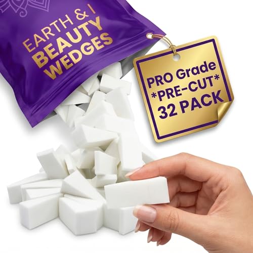 32-Pack Professional Pre-Cut Makeup Wedges - Triangle Sponges for Flawless Blending