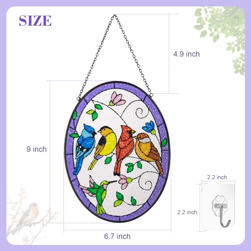 Birds on a Branch Stained Glass Window Hanging - Sun Catcher Wall Decor