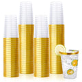 Disposable Plastic Drinking Cups 12 OZ Gold Rimmed Party Cups - 150 Pack - Gold-12oz