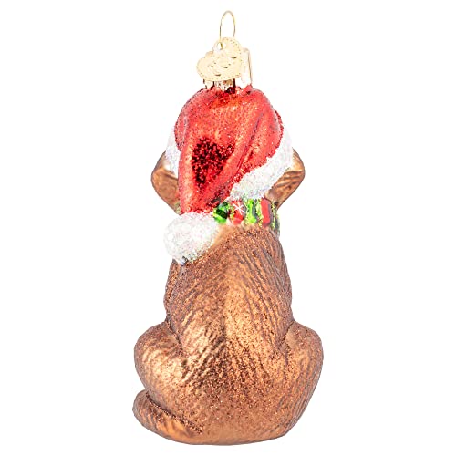 Holiday Chocolate Labrador Pup Glass Blown Ornament - Handcrafted Christmas Tree Decoration
