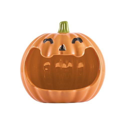 Orange Pumpkin Ceramic Candy Bowl Holder with Large Opening Halloween Decor