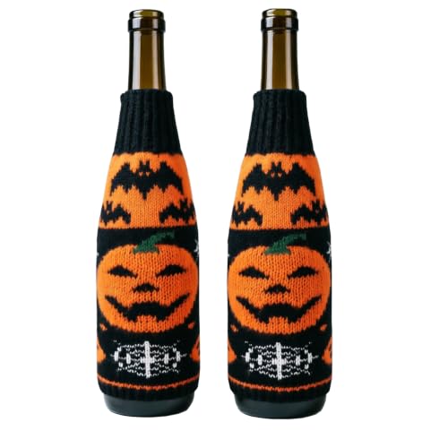 Halloween Wine Bottle Covers Set - Spooky Festive Knit Decor for 750ml Bottles