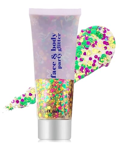 Mardi Gras Body Glitter - Multicolor Chunky Holographic Face and Body Sparkle - 55g