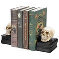 Heavy Gothic Skull Bookends Set of 2 - Black Resin Book Supports for Halloween & Decor