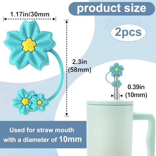 Reusable Silicone Flower Straw Toppers for 10mm Tumblers - Teal & Cherry
