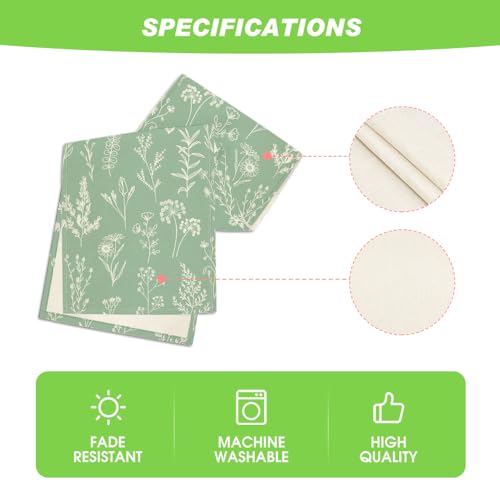 Sage Green Leaves Flowers Spring Table Runner 13x72 Inch - Kitchen Decor