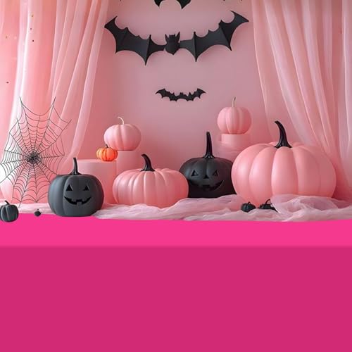 Pink and Black Halloween Plastic Tablecloths 54x108 Inches - 12 Pack, Variation of Black Light Pink Dark Pink