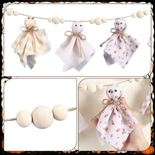 Halloween Ghost Garland - Rustic Fabric & Wooden Beads, 8.2 ft, Variation: Ghost
