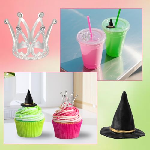 Halloween Witch Hat and Crown Cupcake Toppers Set - 12 Pcs Food-Safe Decorations