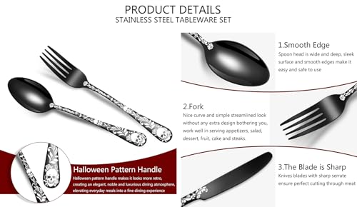 Halloween Skeleton Skull Flatware Set - 5 Piece Gothic Silverware with Rainbow Variation