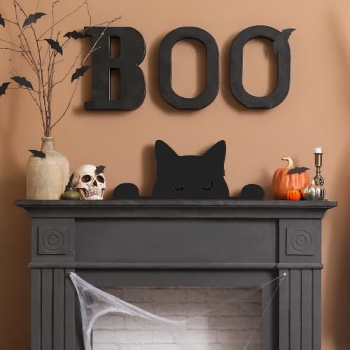 Wooden Black Cat Halloween Decor Peeking Silhouette for Home & Party