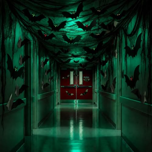 Halloween Bat Ceiling Decoration Kit - 65 Pcs Indoor Wall Hanging & Wall Stickers