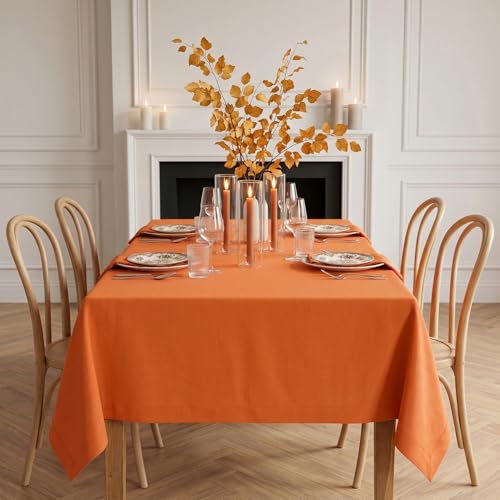 Persimmon Orange Linen Tablecloth 60 x 90 inches - Fete Rectangular