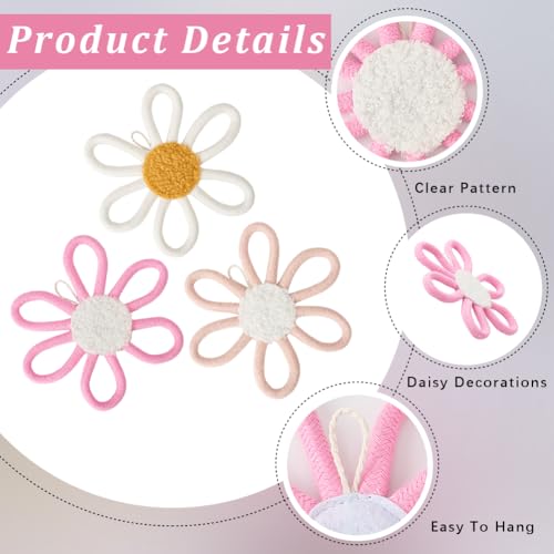 Boho Daisy Wall Decor Set - Cotton Woven Flower Art for Nursery & Home