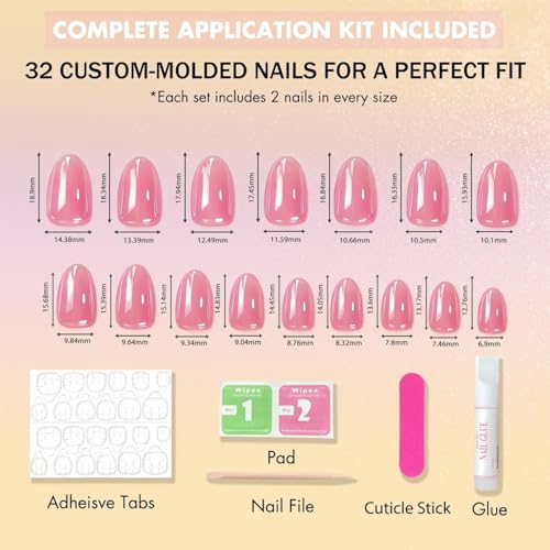 Black Chrome Short Press On Nails - 32 Pcs Glitter Mirror Fake Nails with Glue