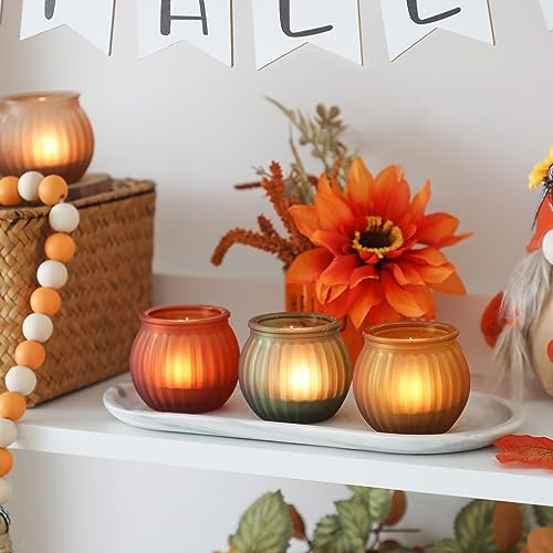 12Pcs Pumpkin Votive Candle Holders Set - Fall Decor, Orange-Red, Yellow, Green, Brown