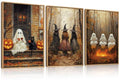 Halloween Wall Art Set of 3 - Framed Gothic Witch Crow Raven Black Cat 24x36 Inches