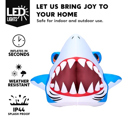 Halloween Inflatable Shark Decor with LED Lights for Car Yard & Outdoor Trick-or-Treating