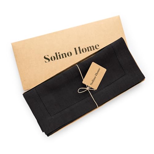 Black Linen Table Runner 14x108 in Sonoma Hemstitch - Handmade, Prewashed, OEKO-TEX Certified