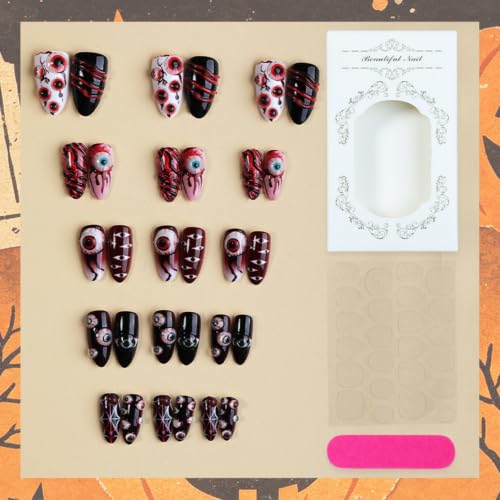 Halloween Long Stiletto Press-On Nails - Eyeball Blood Web Design, Multicolor-019050