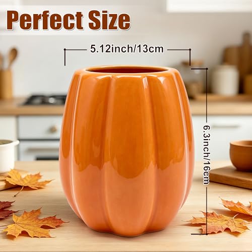 Fall Pumpkin Ceramic Utensil Holder - Orange Pumpkin Kitchen Decor