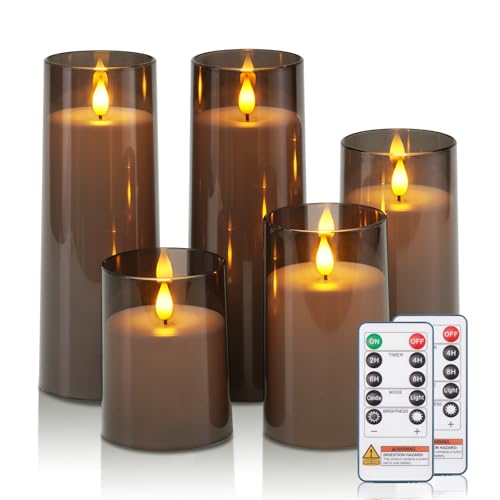 Flameless Candles Set of 5 with Remote Timer - Acrylic Flickering LED Pillar Candles for Christmas & Home Decor - Grey, Variation of THIS listing