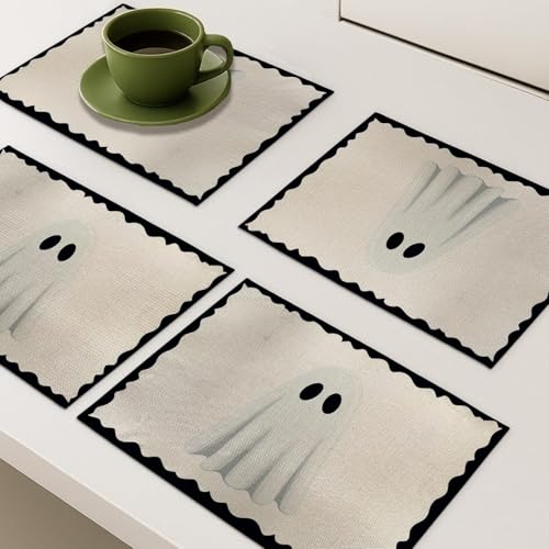 Halloween Ghost Placemats - Black & White Washable Heat-Resistant Table Mats, Style2