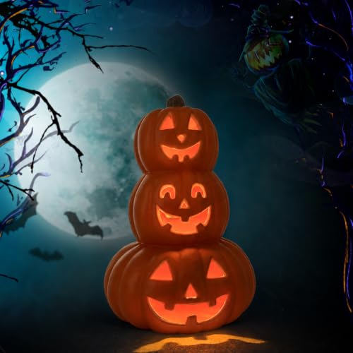 Halloween 3-Tier Light-Up Jack-O’-Lantern Pumpkin Decoration - Indoor/Outdoor Fall Decor
