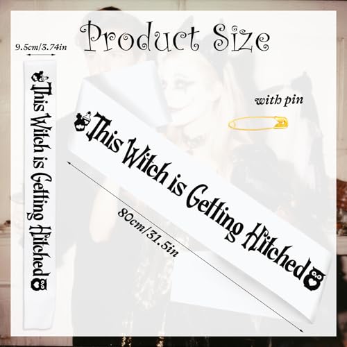 Halloween Bride Sash - White 'This Witch is Getting Hitched' Bachelorette Party Accessory