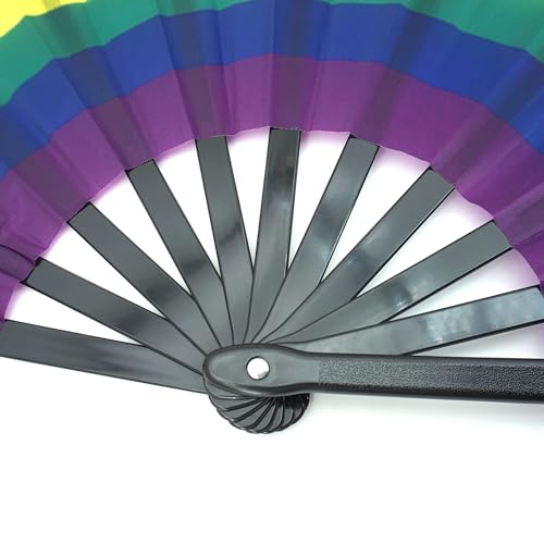 Rainbow Pride Hand Fan - Large Foldable LGBTQ Festival & Parade Fans - Black / 1