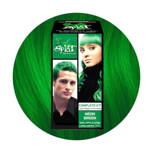 Splat Neon Green Semi Permanent Hair Dye Kit with Bleach & Application - Vibrant Color