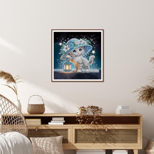 Cat Diamond Art Kit for Adults Beginners 12x12 Inch Special Shape Rhinestones