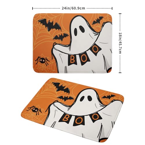 Halloween Dish Drying Mat - Boo Orange Ghost & Bats, 24x18 Inches, Reversible Microfiber Kitchen Protector