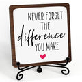 Never Forget Inspirational Wooden Sign with Metal Stand - Desk Decor Gift
