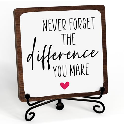Never Forget Inspirational Wooden Sign with Metal Stand - Desk Decor Gift