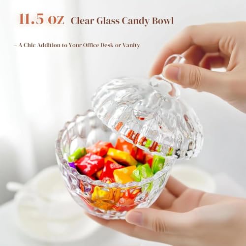 Clear 11.5oz Glass Candy Dish with Lid - Small Cookie Jar for Kitchen & Decor