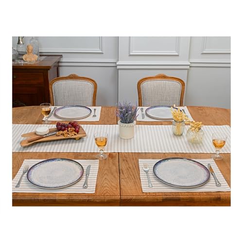 Beige Cotton Table Runner - Reusable Thanksgiving Dining Decor, Set of 4