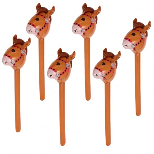Brown Inflatable Horse Head Balloons - 6 Pack, Reusable Western Party Decorations