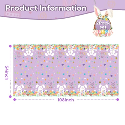 Easter Bunny Plastic Disposable Tablecloth - 54 x 108 Inch, 2 Pack, Spring Holiday Decor