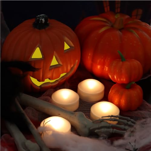 2 Pack White Halloween Pumpkin LED Candles with Timer and Remote - Flameless Battery Operated Decor