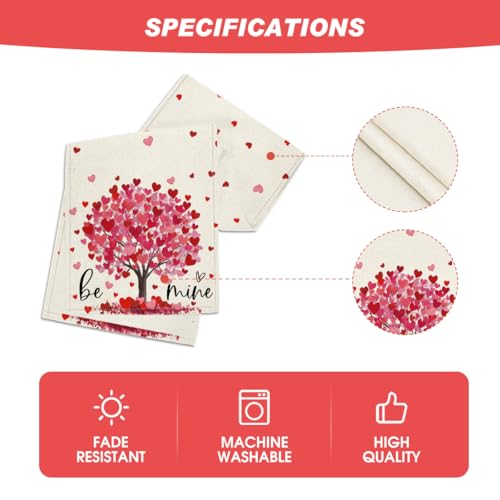 Heart Tree Valentine's Table Runner 13x72 Inch Beige-Red Home Decor