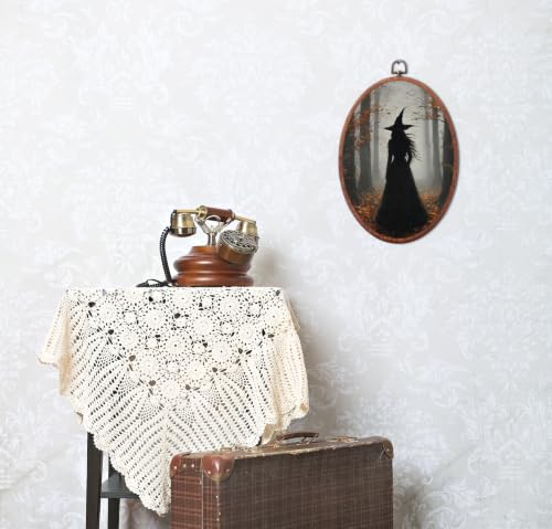 Forest Witch Silhouette Halloween Wall Art - Oval Framed Canvas, Variation 31