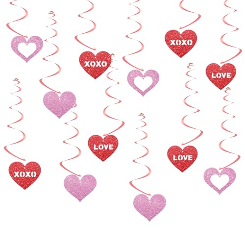 24PCS Valentine's Day Hanging Heart Decorations Streamers for Romantic Party
