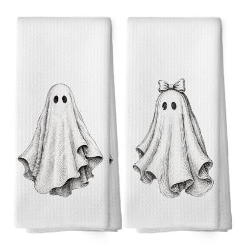 Halloween Ghost Kitchen Dish Towels Set of 2 - Autumn30 Variation 16x24in Microfiber