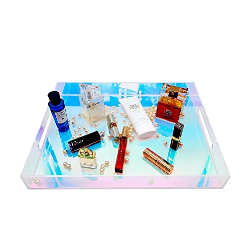 16 x 12 x 2.6-Inch Iridescent Acrylic Serving Tray with Handles Spill Proof