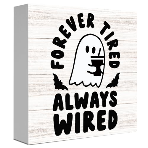 Wired Halloween Ghost Coffee Sign Indoor Home Office Decor - 5x5 Inches
